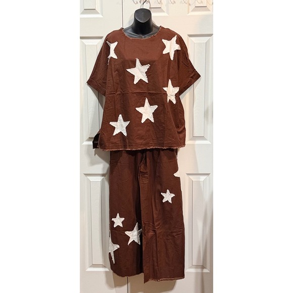 Blue Velvet Chocolate White Star Tunic Top Wide Leg Pants Set Women's Size S - Picture 5 of 8